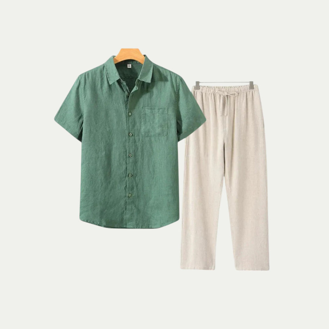 Randimo | Mens Old Money Short Sleeve Linen Shirt and Trousers Set