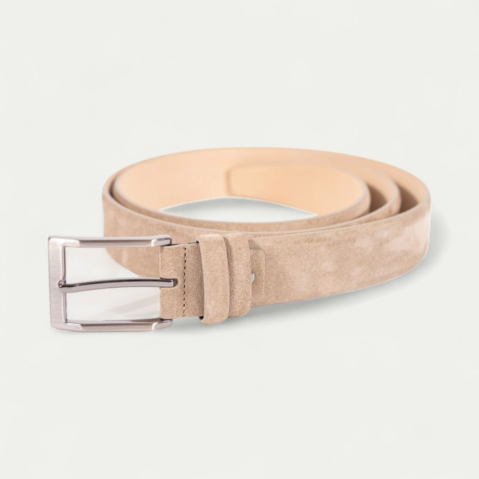 Men's Leather Belt with Polished Buckle for Formal Styling