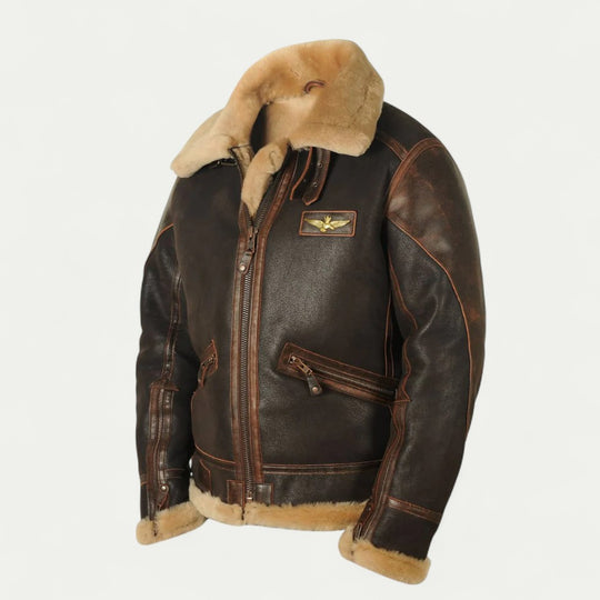 Shearling Aviator Leather Jacket for Men