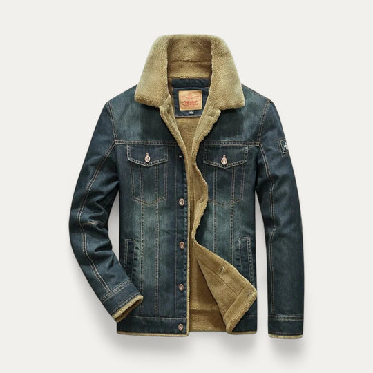 Men's Cotton Denim Blend Jacket with Faux Shearling Lining