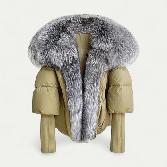 Puffer Jacket for Women with Faux Fur Collar