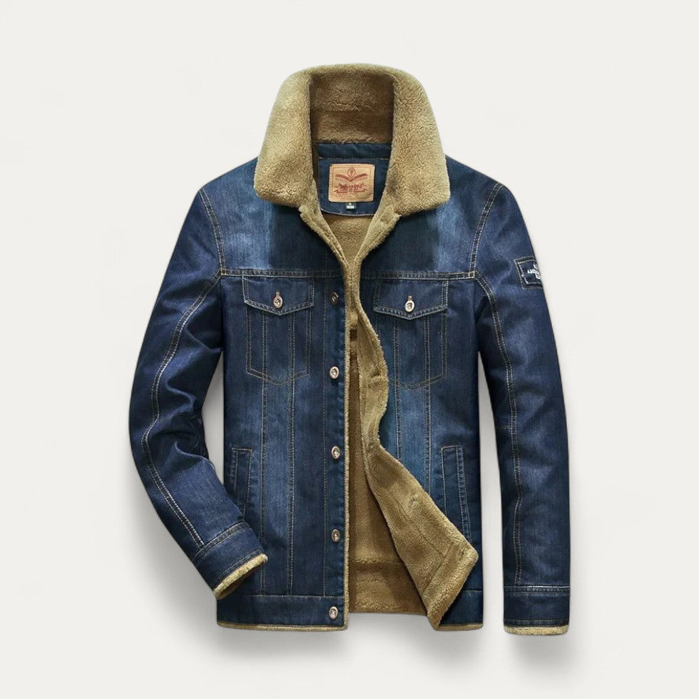 Men's Cotton Denim Blend Jacket with Faux Shearling Lining