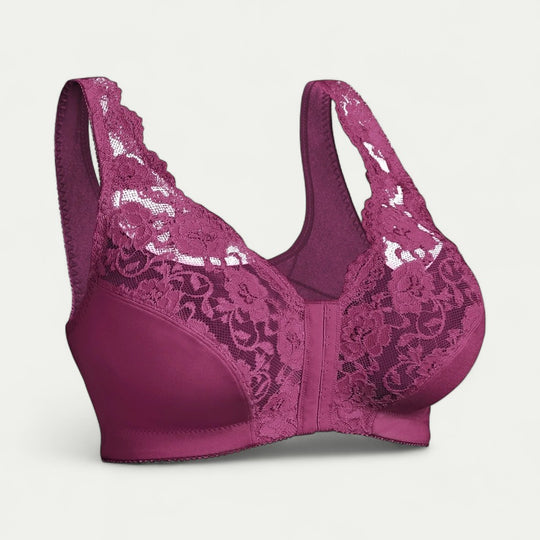 Women Lace Front Closure Push Up Bra Wireless Comfort