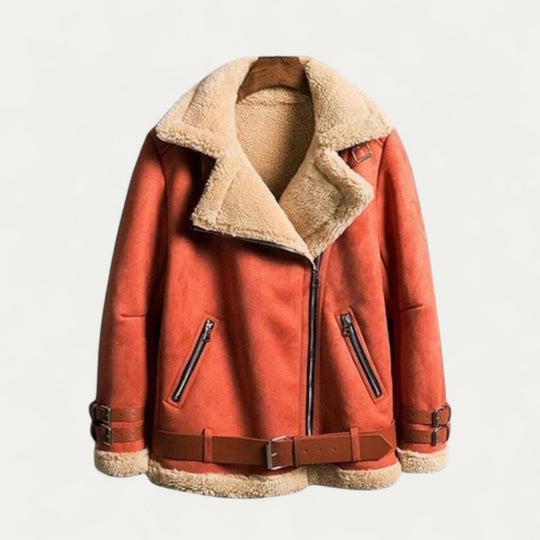 Shearling Lined Faux Suede Aviator Biker Jacket for Women