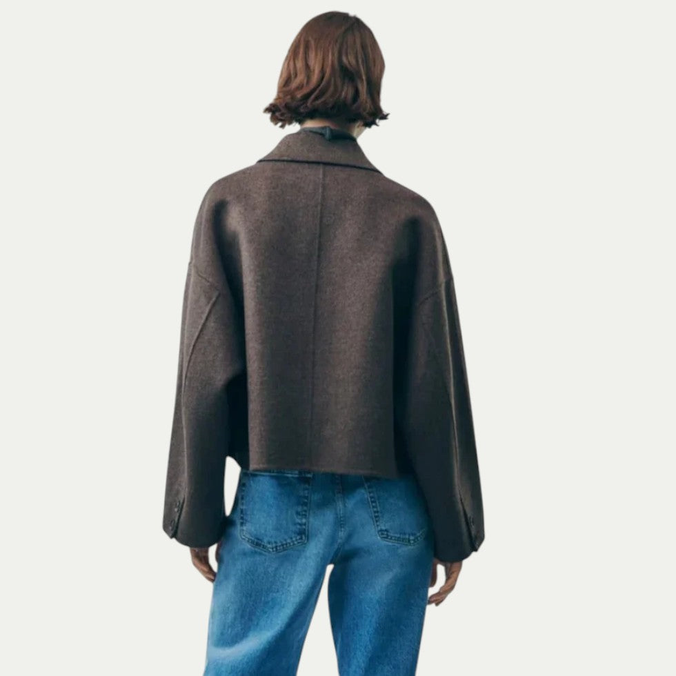 Women Cropped Wool Blend Button Up Jacket