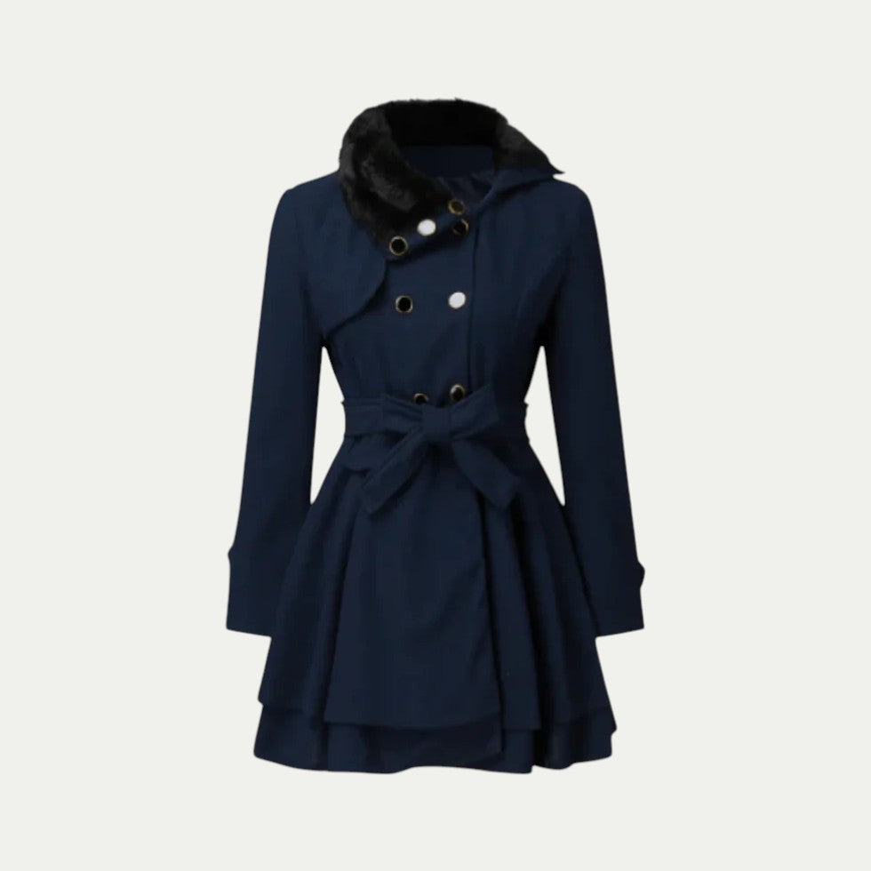 Women Wool Blend Flared Winter Coat with Belt