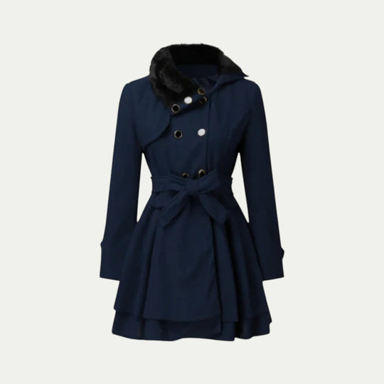 Women Wool Blend Flared Winter Coat with Belt