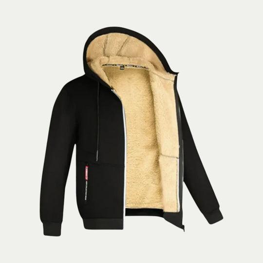 Men Fleece Lined Winter Hooded Zip Up Jacket