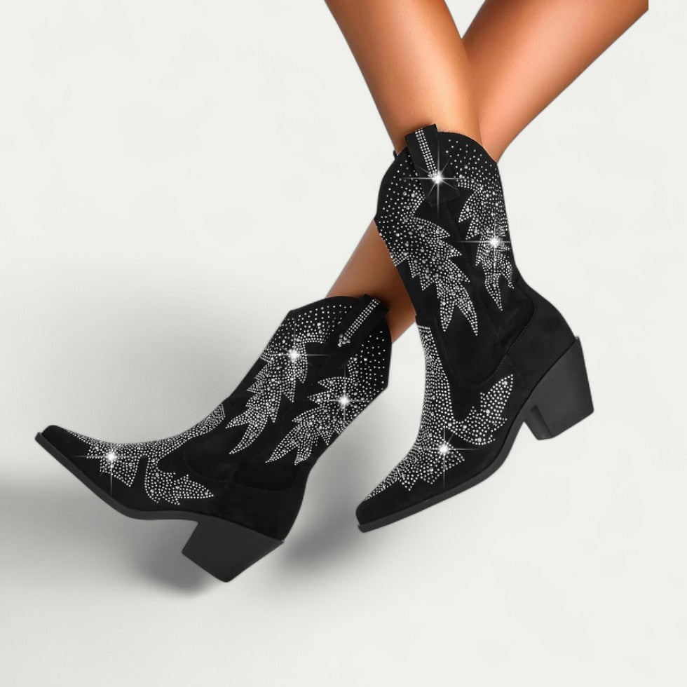 Orthopedic Western Cowboy Boots with Rhinestone Detail