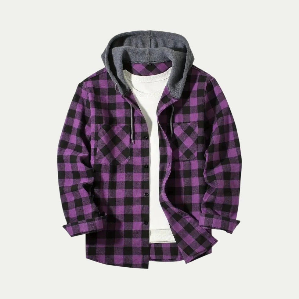 Hooded Check Flannel Shirt Jacket for Men