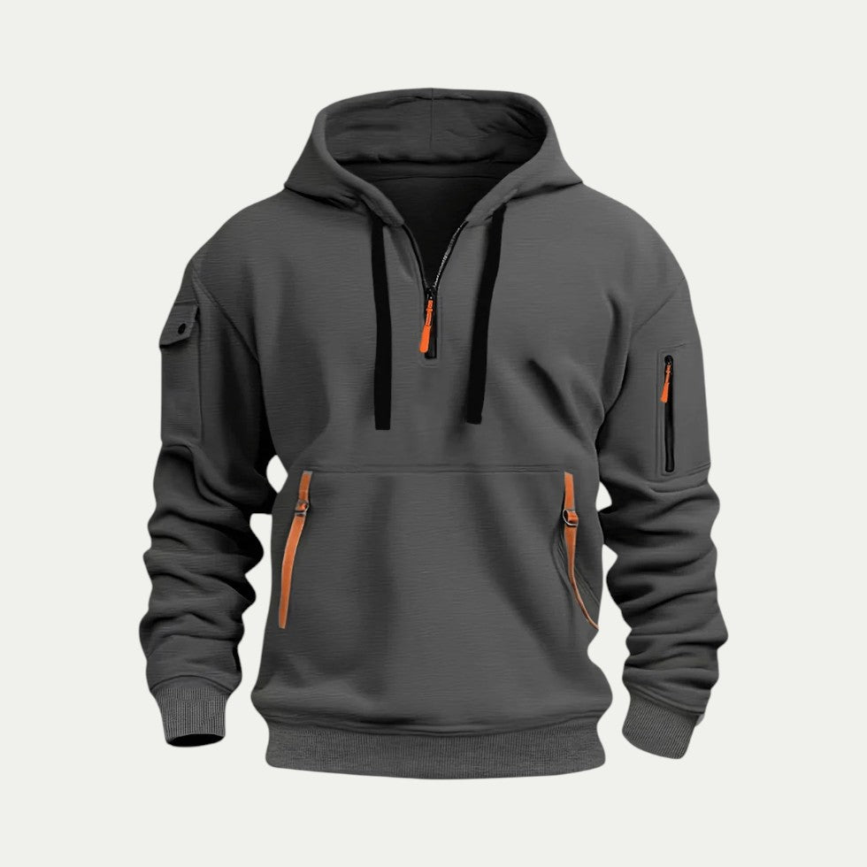 Cotton Blend Quarter Zip Utility Hoodie for Men