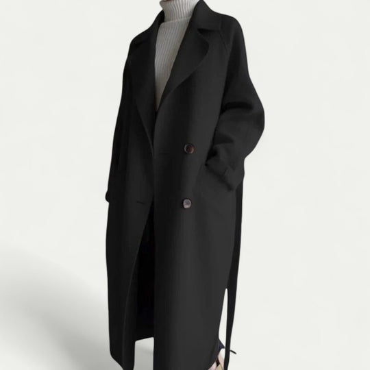 Long Wool Blend Trench Coat for Women