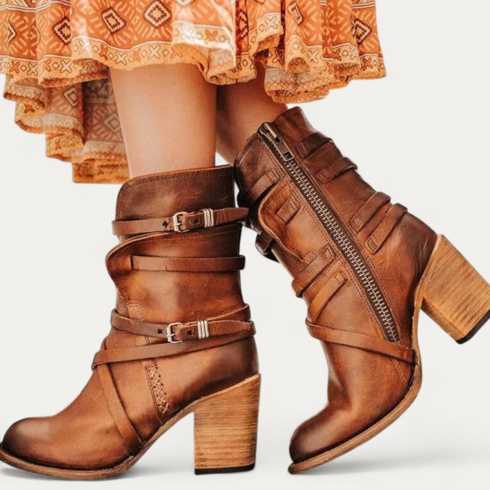 Orthopedic Strappy Heeled Ankle Boots for Women