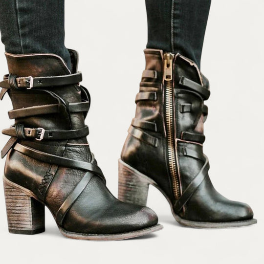 Orthopedic Strappy Heeled Ankle Boots for Women