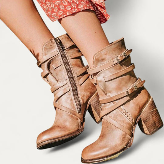 Orthopedic Strappy Heeled Ankle Boots for Women