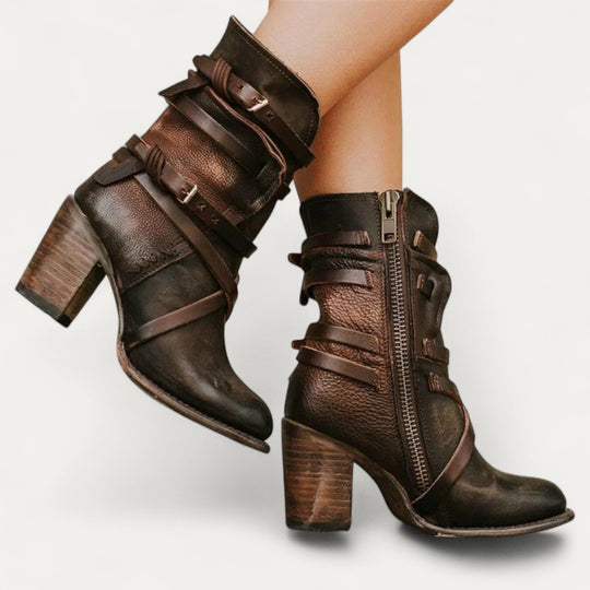 Orthopedic Strappy Heeled Ankle Boots for Women