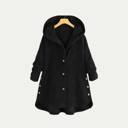 Corduroy Hooded Button Up Coat for Women