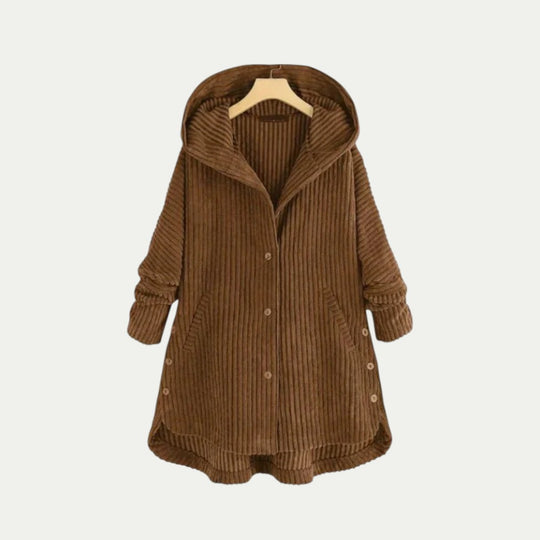 Corduroy Hooded Button Up Coat for Women