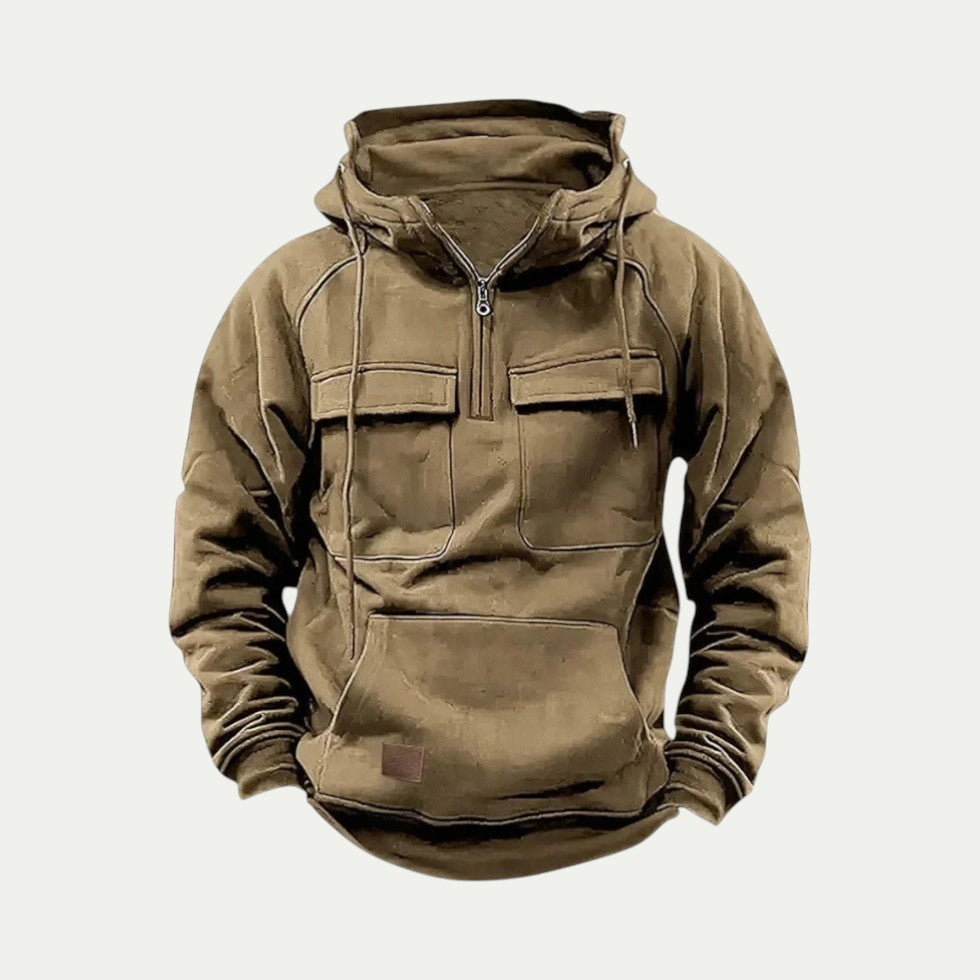 Utility Pocket Cotton Blend Pullover Hoodie for Men