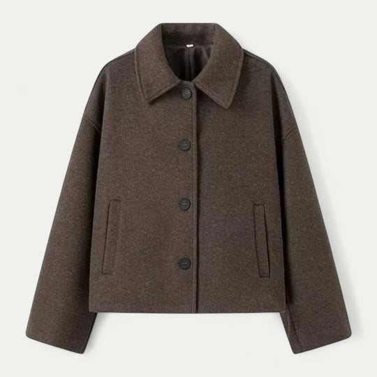 Women Cropped Wool Blend Button Up Jacket