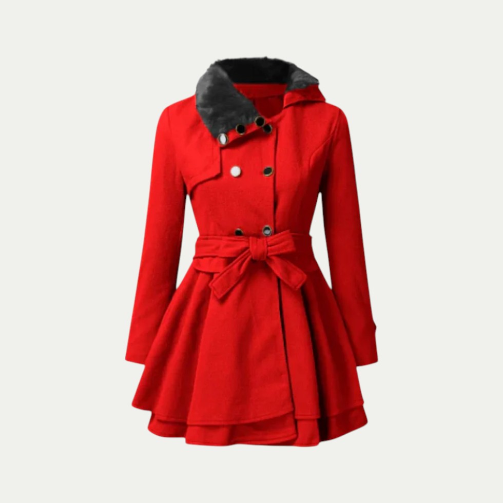 Women Wool Blend Flared Winter Coat with Belt