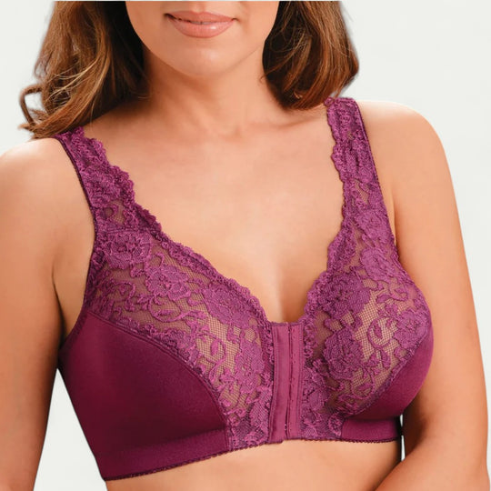 Women Lace Front Closure Push Up Bra Wireless Comfort