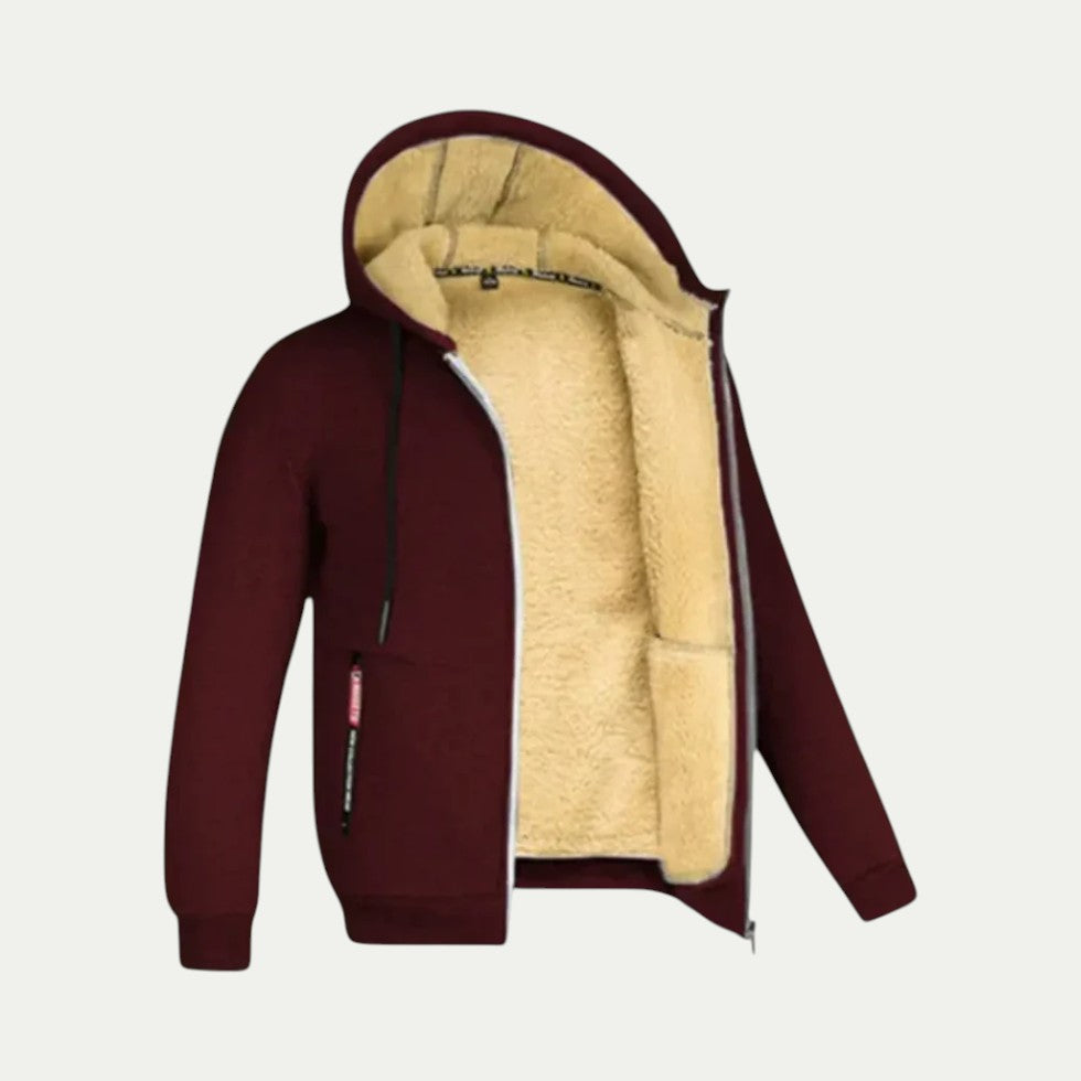 Men Fleece Lined Winter Hooded Zip Up Jacket