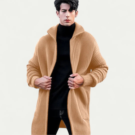 Men Longline Knitted Open Front Cardigan