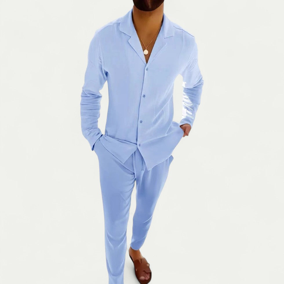 Linen Summer Set for Men Long Sleeve Shirt and Trousers