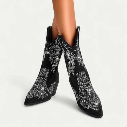 Orthopedic Western Cowboy Boots with Rhinestone Detail