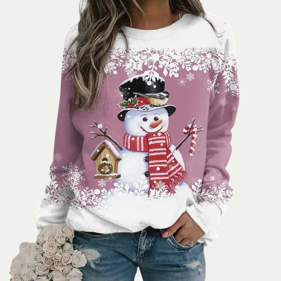 Women Christmas Snowman Print Long Sleeve Casual Jumper
