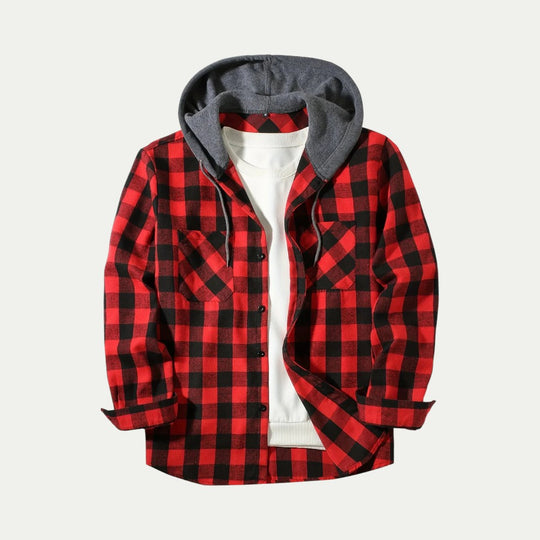Hooded Check Flannel Shirt Jacket for Men
