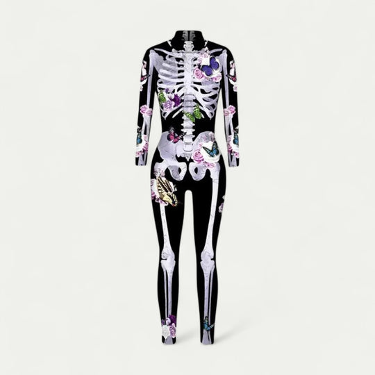 Floral Skeleton Print Jumpsuit Halloween Costume