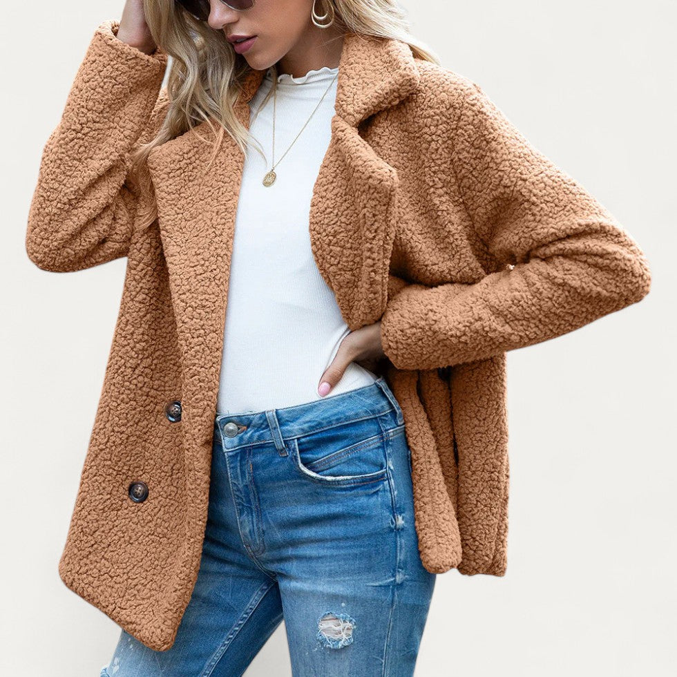 Women’s Teddy Fleece Double Breasted Winter Coat