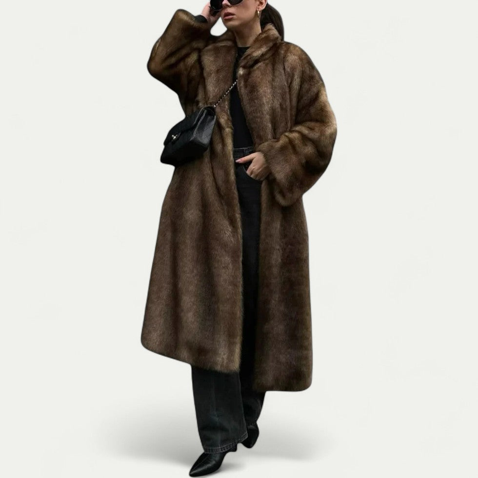 Long Faux Fur Trench Coat For Women