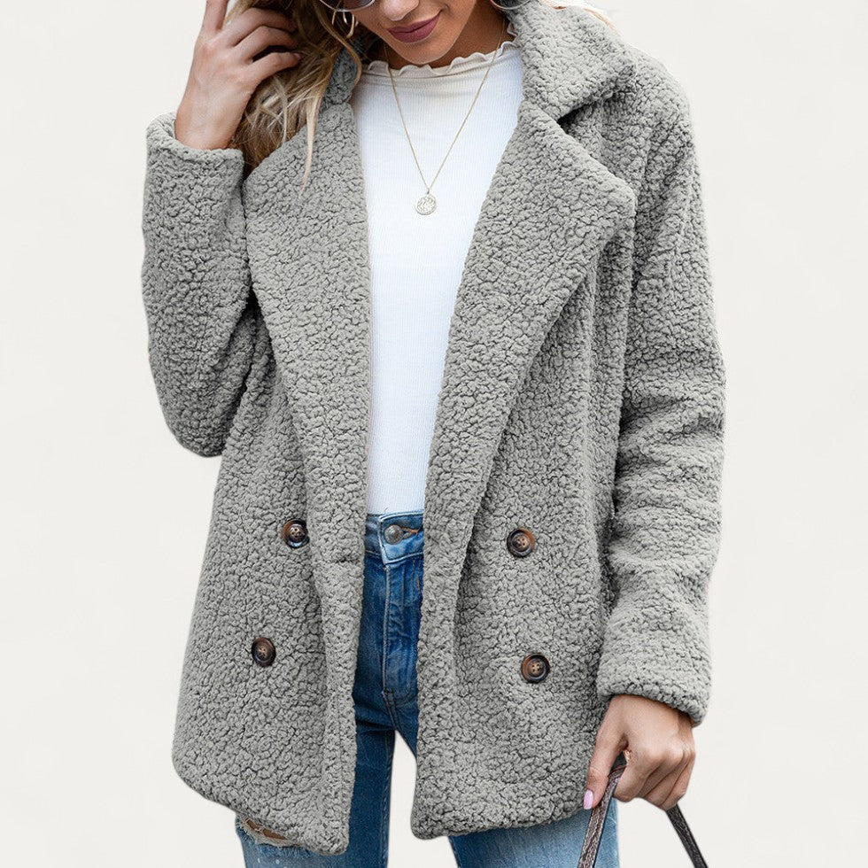 Women’s Teddy Fleece Double Breasted Winter Coat