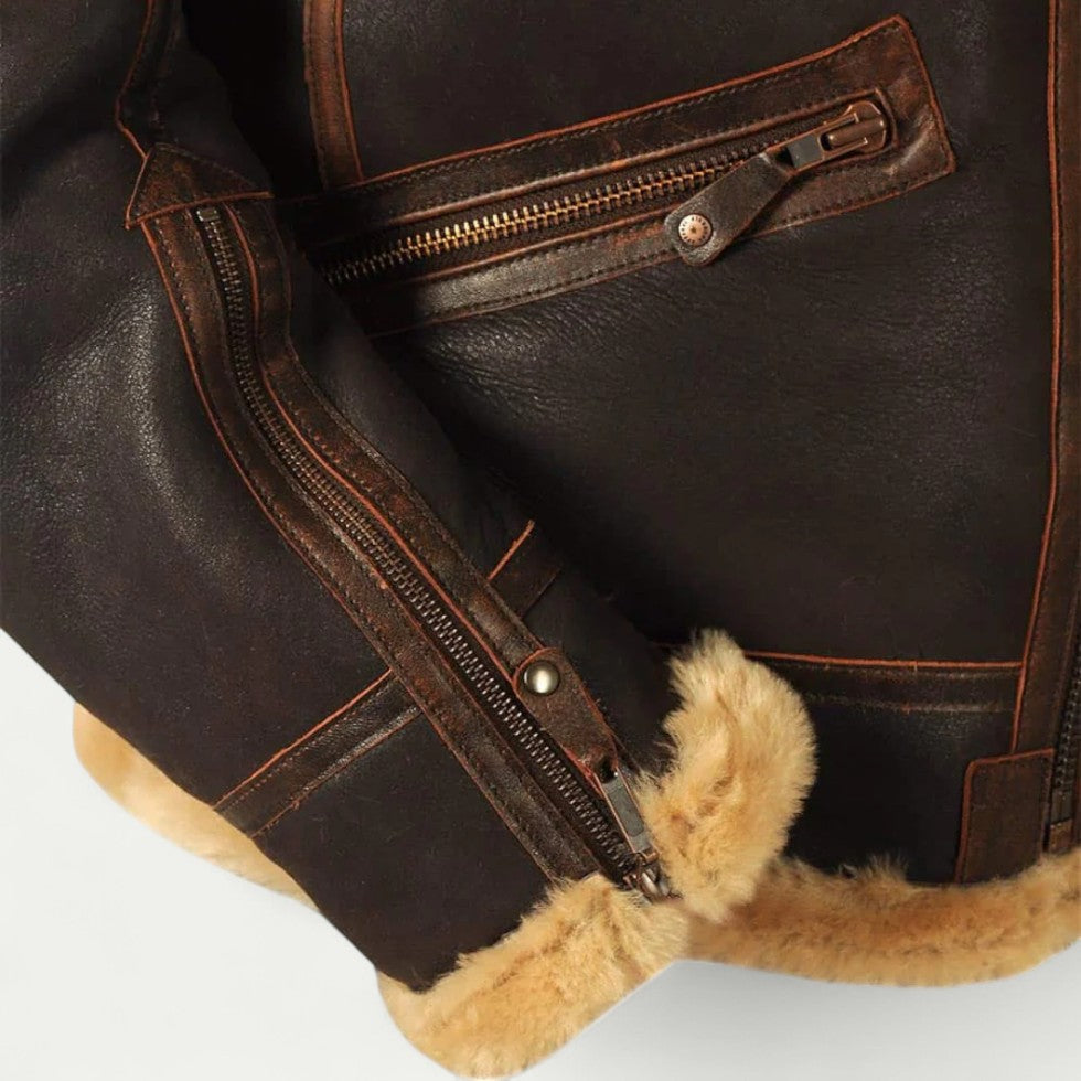 Shearling Aviator Leather Jacket for Men