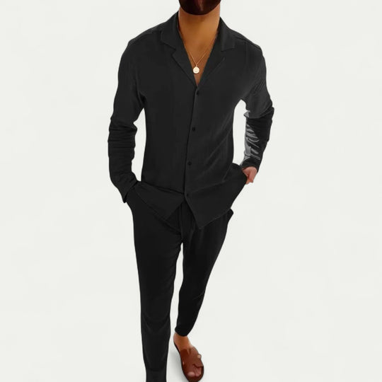 Linen Summer Set for Men Long Sleeve Shirt and Trousers