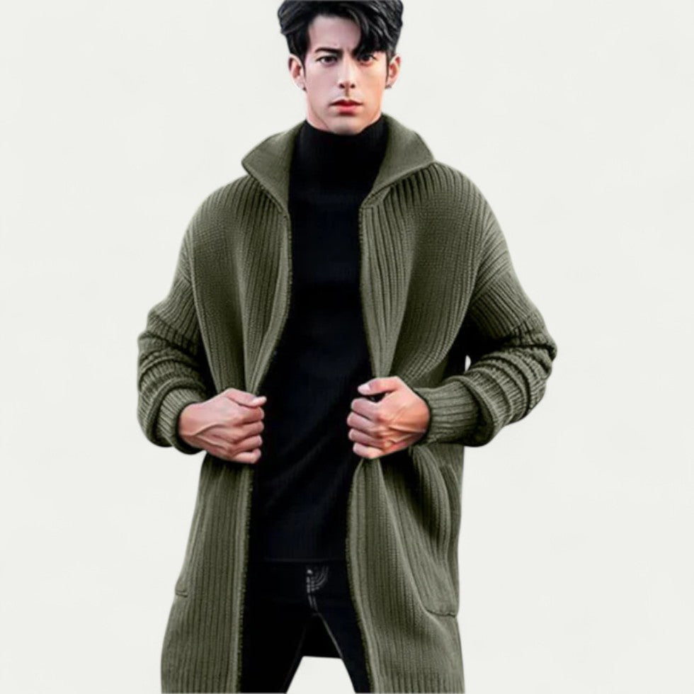 Men Longline Knitted Open Front Cardigan