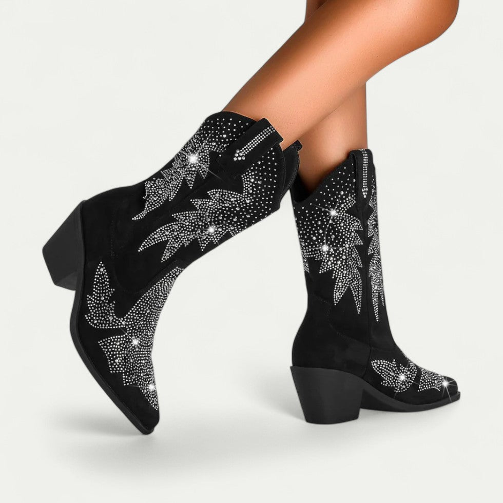Orthopedic Western Cowboy Boots with Rhinestone Detail