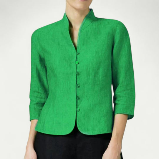 Linen Womens Blouse with Stand Up Collar