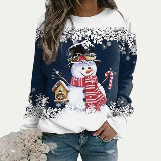 Women Christmas Snowman Print Long Sleeve Casual Jumper