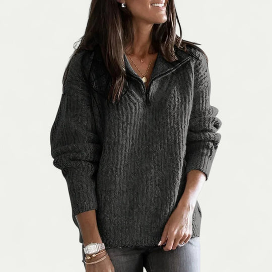 Women Knitted Half Zip Cable Sweater