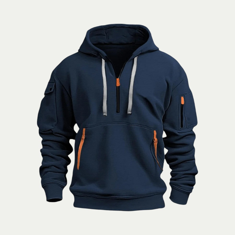 Cotton Blend Quarter Zip Utility Hoodie for Men