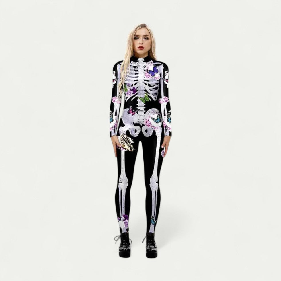 Floral Skeleton Print Jumpsuit Halloween Costume