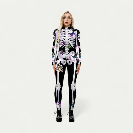 Floral Skeleton Print Jumpsuit Halloween Costume