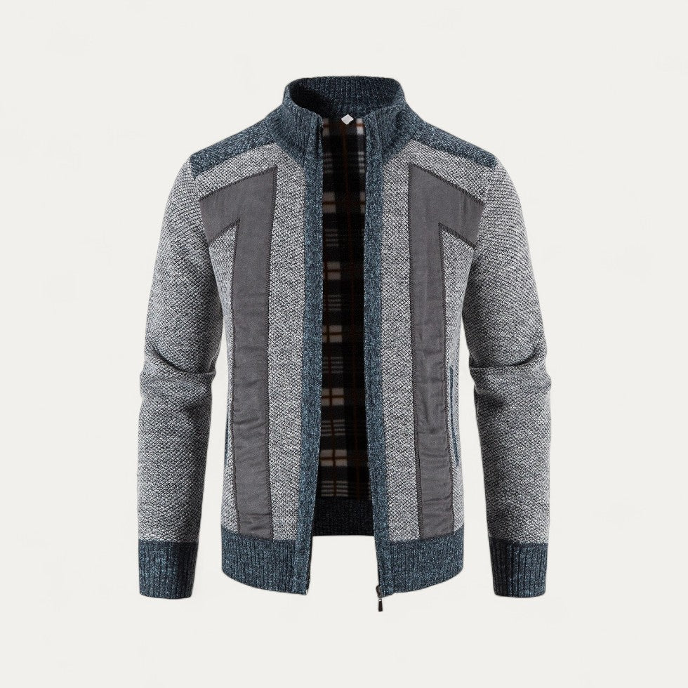 Cotton Blend Knitted Zip Up Cardigan Jacket for Men