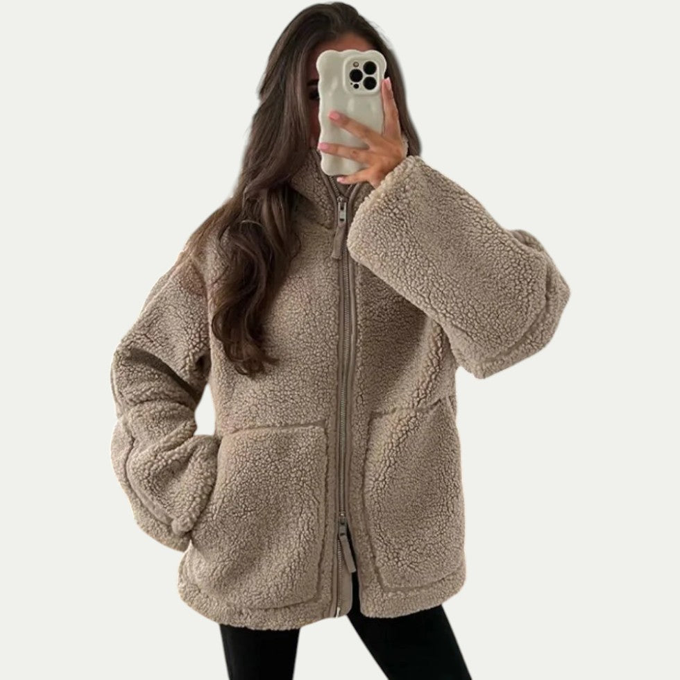 Oversized Zip Up Teddy Jacket for Women
