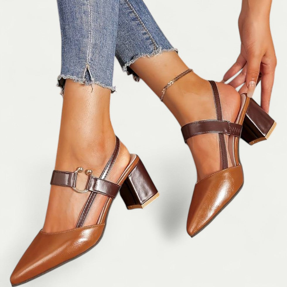 Women’s Orthopedic Block Heel Slingback Shoes with Pointed Toe