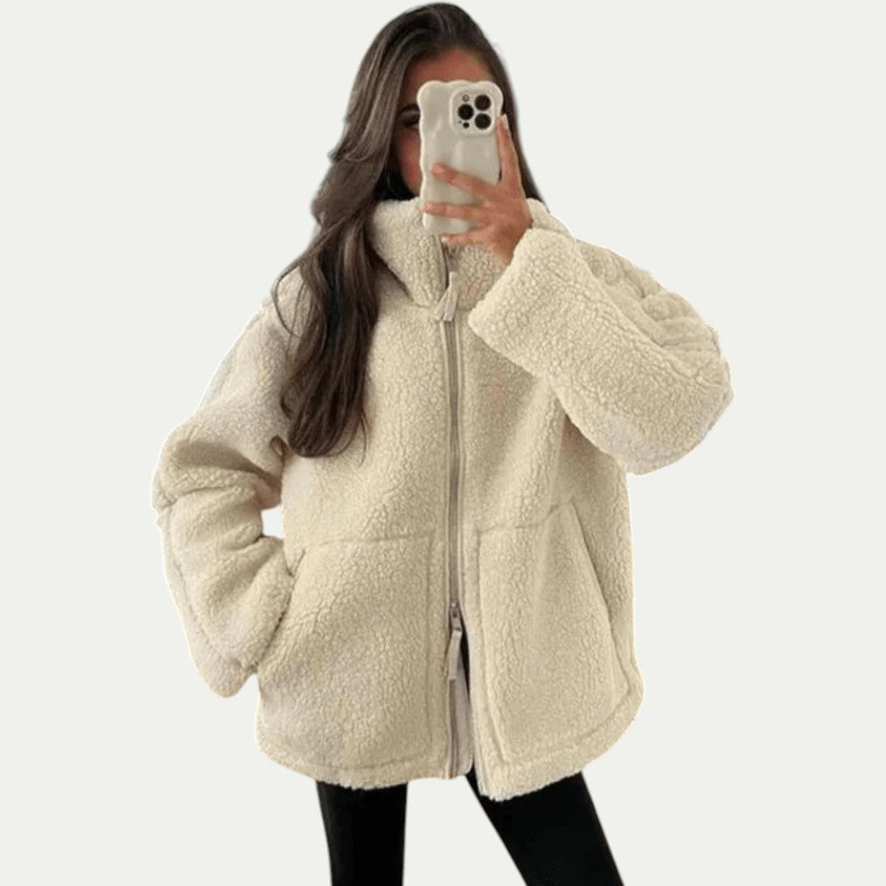 Oversized Zip Up Teddy Jacket for Women